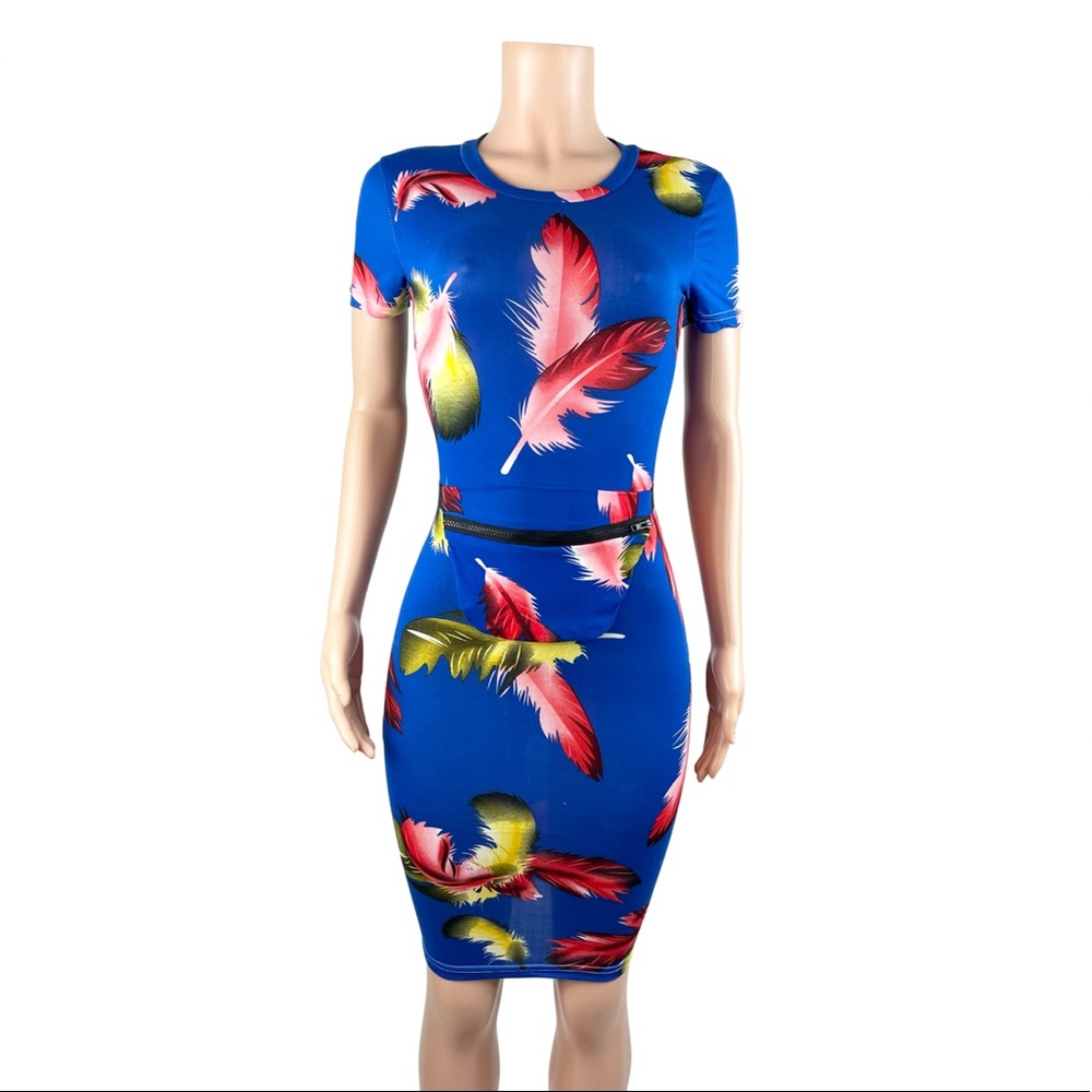 Go Your Own Way Feather Print Dress w/Matching Fanny Pack